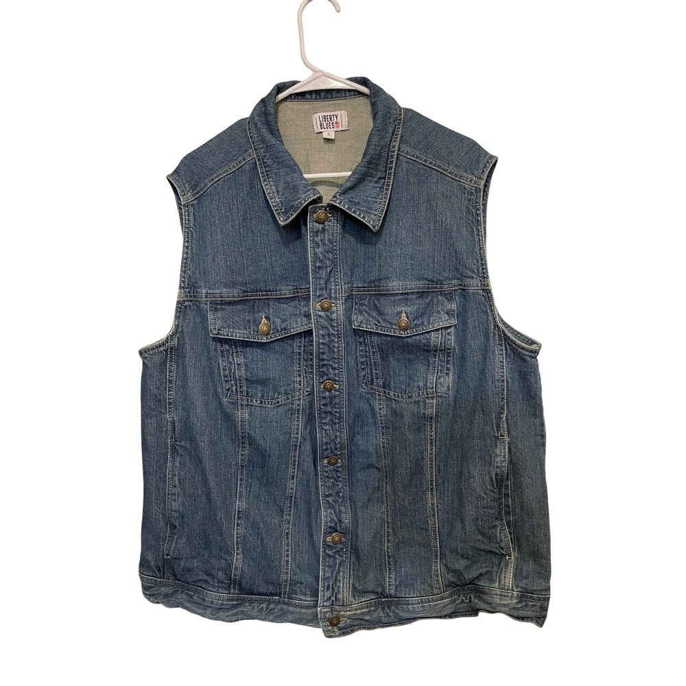 Liberty Blues Mens XL Big Denim Vest Medium Wash Stretch Trucker 62-0281-6